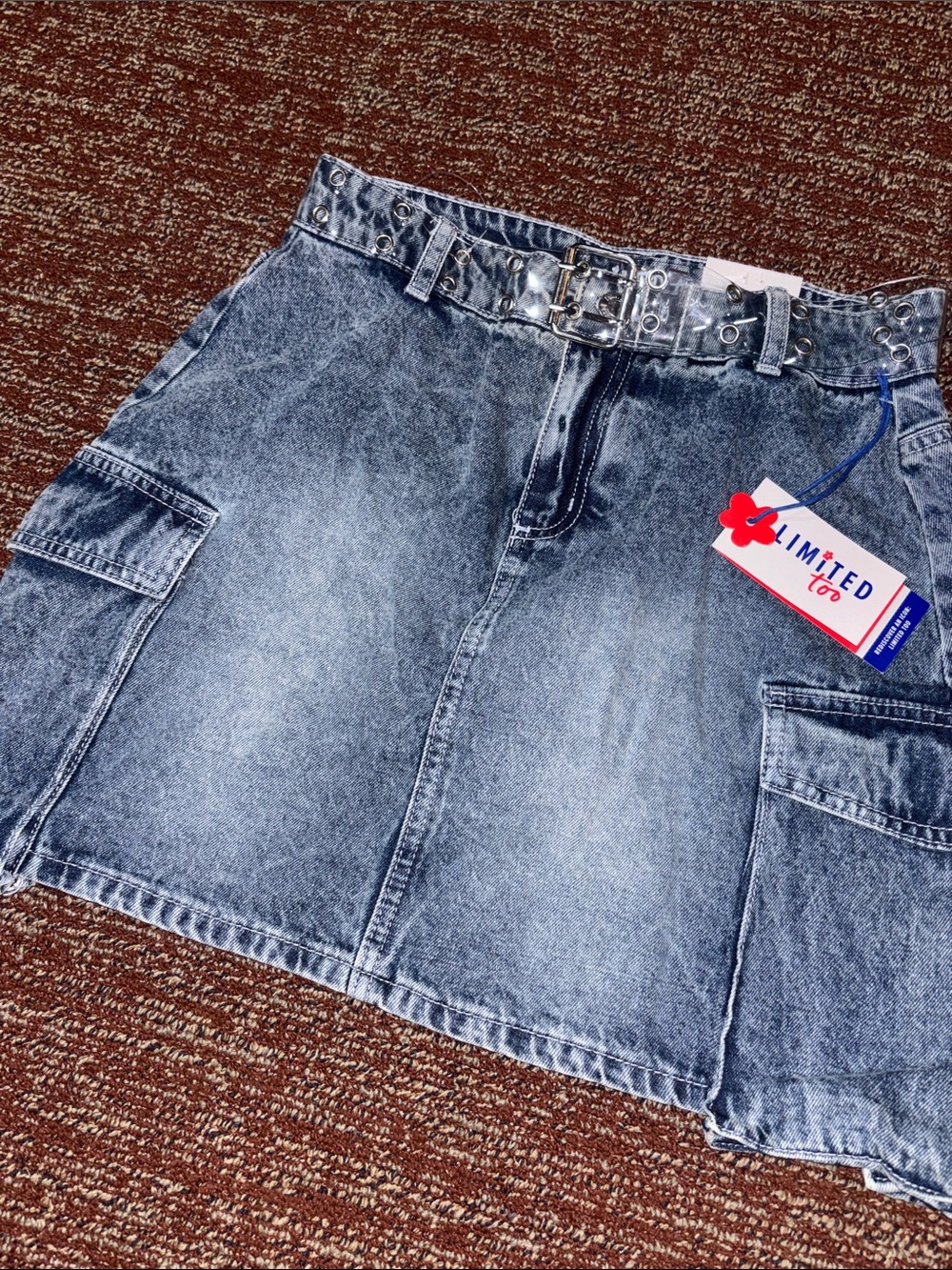 Limited too denim utility skirt‎ skort side pocket jean mini skirt w/ belt 18